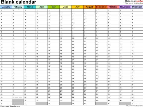 1 Year Calendar Excel Month Calendar Printable