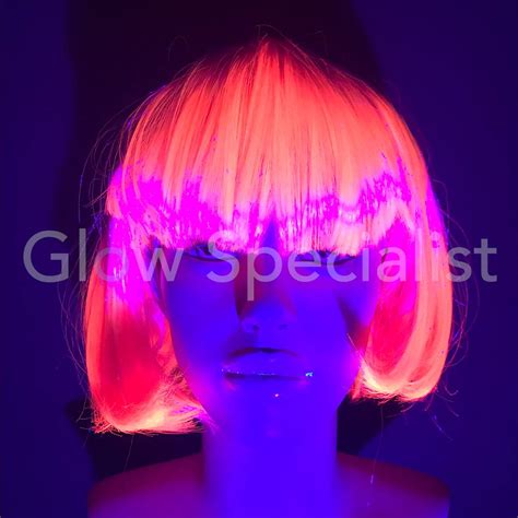 Neon Pink Wig Short Bobline With Bangs Glow Specialist Glow