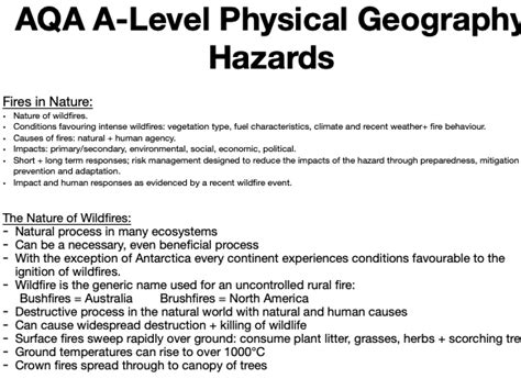 Aqa A Level Geography Hazards Fires In Nature Teaching Resources