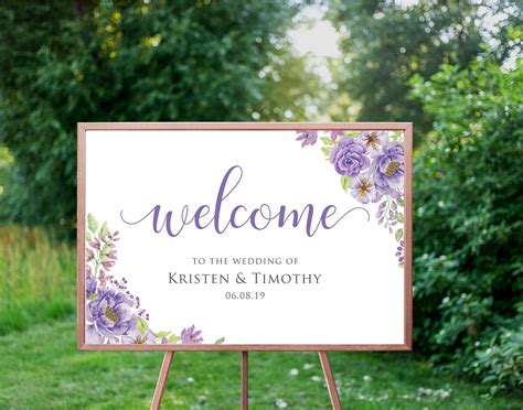 Purple Floral Welcome Sign Designed File Etsy