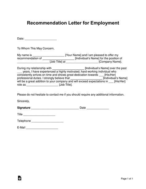 Free Letter Of Recommendation Templates PDF Word EForms