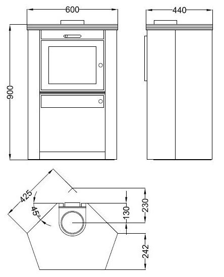 Las estufas deben reunir por lo menos tres condiciones para que puedan funcionar adecuadamente: Estufa Hergom Aresta 400 - croquis y dimensiones