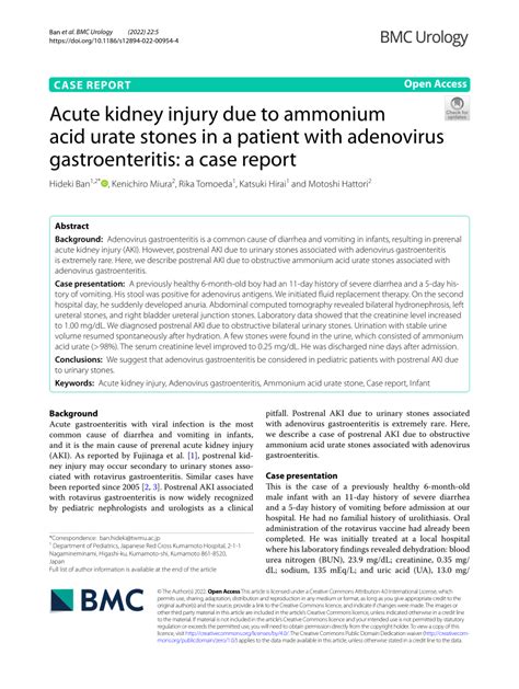Pdf Acute Kidney Injury Due To Ammonium Acid Urate Stones In A