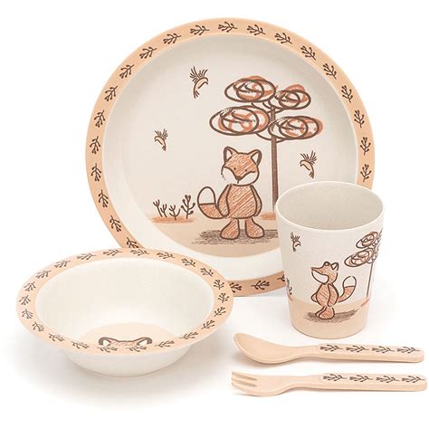Little Jellycat My Friend Fox Bamboo Bowl Cup And Plate Set Plushpaws