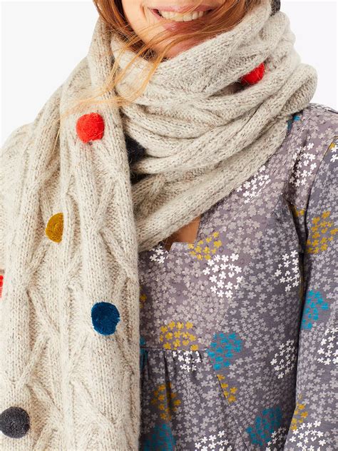 White Stuff Cable Knit Pom Scarf Oatmeal At John Lewis And Partners