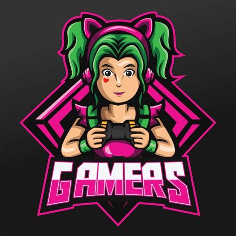 Premium Vector Gamer Girl With Green Hair And Hold Joystick Mascot