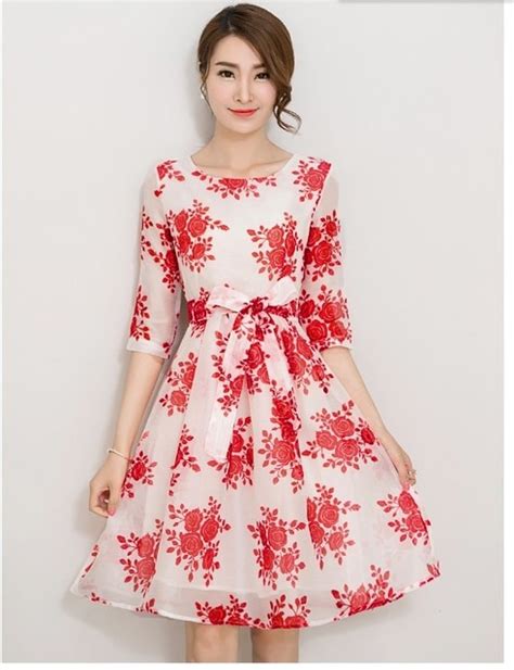2016 New Womens Fashion Korean Design Printing Dresses Girls Casual