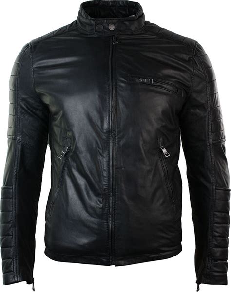 Aviatrix Mens Slim Fit Black Washed Real Leather Biker Jacket Zipped