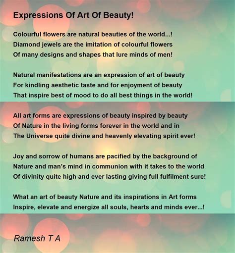 Expressions Of Art Of Beauty Poem By Ramesh T A Poem Hunter