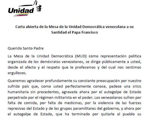 Carta Abierta De La Mesa De La Unidad Democrática Venezolana A Su