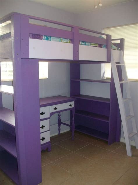 Diy Loft Bed Plans With A Desk Under Purple Loft Bed