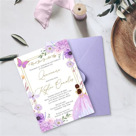 editable spanish quinceanera invitation template purple etsy