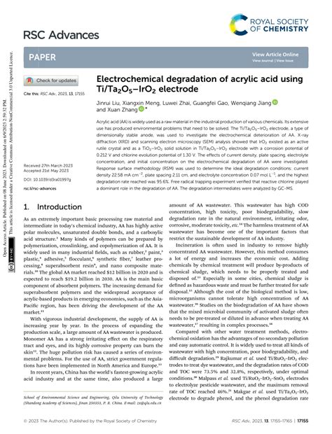 PDF Electrochemical Degradation Of Acrylic Acid Using Ti Ta 2 O 5