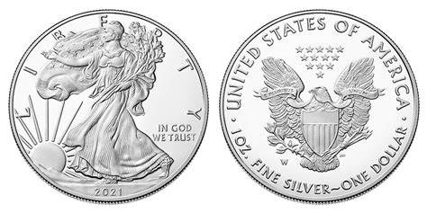 2021 W American Silver Eagle Bullion Coins Proof Type 1 Reverse Of