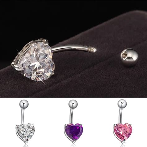 Buy Heart Shaped Crystal Rhinestone Belly Button Rings 316l Stainless Steel