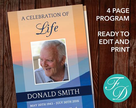 Sunset Funeral Program Template Celebration of Life Program | Etsy | Funeral program template ...