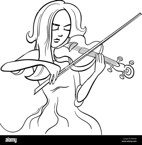 Ilustración Caricatura En Blanco Y Negro Del Violinista Mujer O Niña