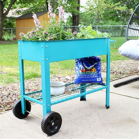 Sunnydaze Raised Garden Bed With Handlebar And Wheels Galvanized