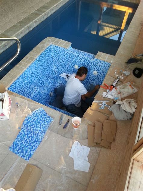 Mosaic tile on the pool and custom spa is from trends usa; Viking Pools of Redding | Custom tile for swimming pools ...