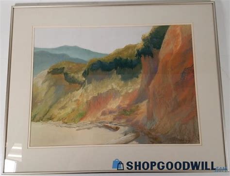 Pastel Painting Signed By Charlotte Abernathy Of Coastal Cliff