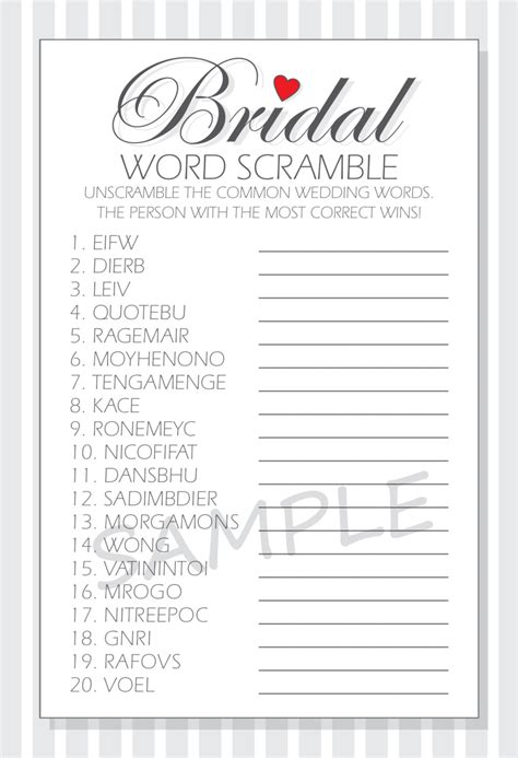 Diy Bridal Word Scramble Printable Cards For A Bridal Shower Etsy