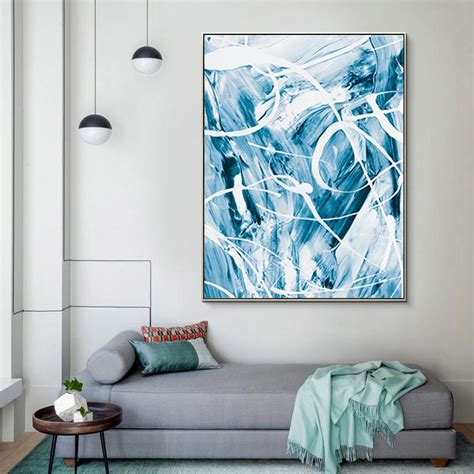 Modern Blue Paint Splash Poster Abstract Wall Art White