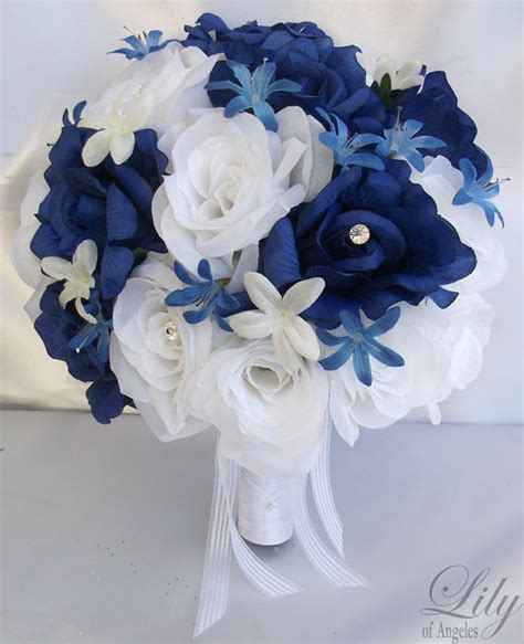 17 Pieces Package Silk Flower Wedding Decoration Bridal Bouquet Dark