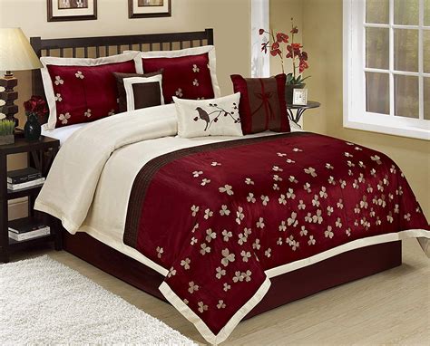 Hig 7 Piece Comforter Set Calking Burgundy Patchwork Flower Embroidery Vienna Bed In A Bag Cal