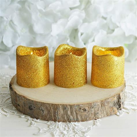12 Pack Gold Glitter Flameless Candles Led Votive Candles Factory