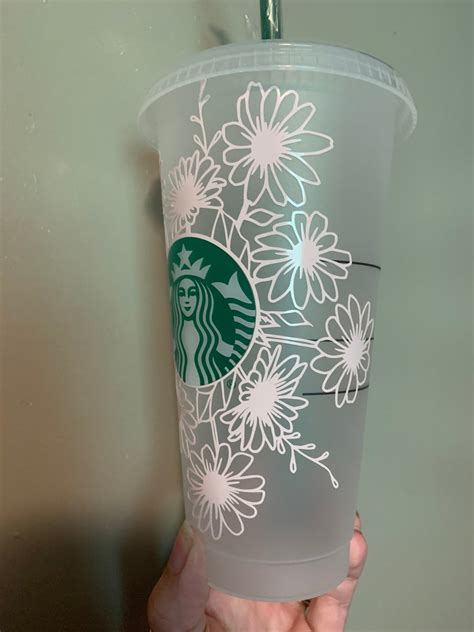 Daisy Flower Design Starbucks Reusable Cold Cup Floral Vinyl Etsy