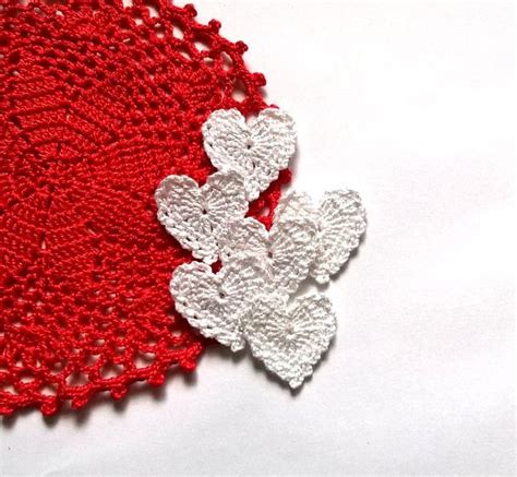 White Crochet Hearts Applique Embellishments 6 Pcs Valentines Etsy