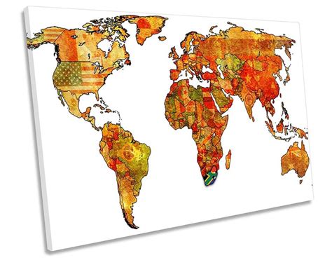 Map Of The World Flags Picture Canvas Wall Art Print Etsy