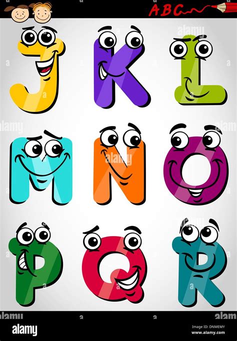 Cartoon Illustration Of Funny Capital Letters Alphabet From J To R For