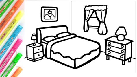How To Draw A Bedroom Drawing Tutorial Art एक कमरे को रंगना सीखना