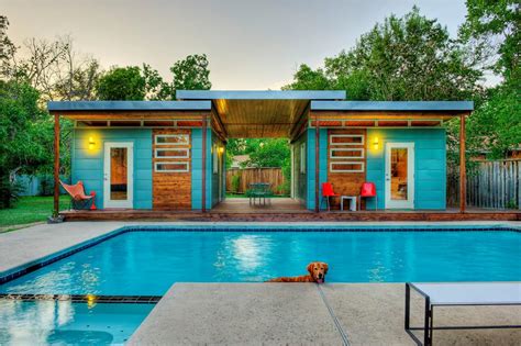 It may be four posts with a roof, which is also referred to as a pavilion, but qualifies as a cabana when adjacent to a swimming pool. Beautiful Prefab Tiny House With Swimming Pool — Ideas ...
