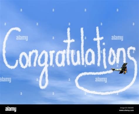 Congratulations Message From Biplan Smoke In Blue Sky 3d Render Stock
