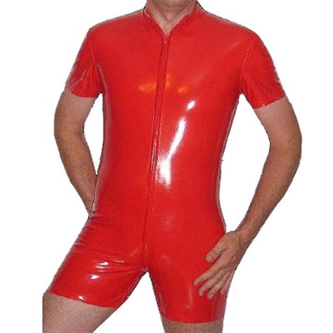 Pvc Sexy Men Bodysuit Latex Leotard Red Faux Leather Fetish Party Club Costume Teddy