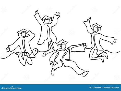 One Line Drawing Of Young Happy Graduate Male And Female College
