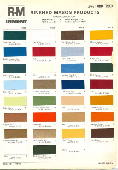 1979 Ford Truck Color Chart