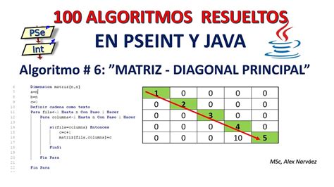 6 De 100 Algoritmos En Pseint Y Java Matriz Diagonal Principal Youtube
