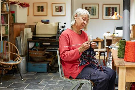 Artist Knitting In Her Studio Knitting Studio Artist