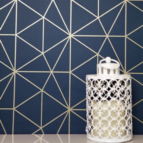 Metro Prism Geometric Triangle Wallpaper Navy Blue Gold