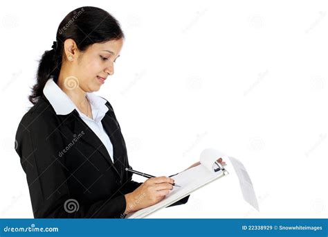 Business Woman Holding Clipboard Stock Image Image Of Single Formal