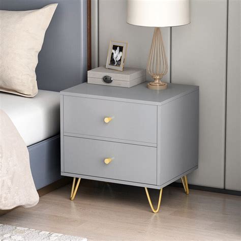 Fairmont Park Grey Nightstands Bedside Table With 2 Storage Drawer