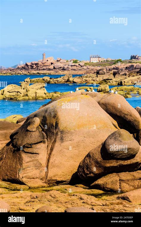 Seascape Of The Pink Granite Coast In Brittany France With Pink