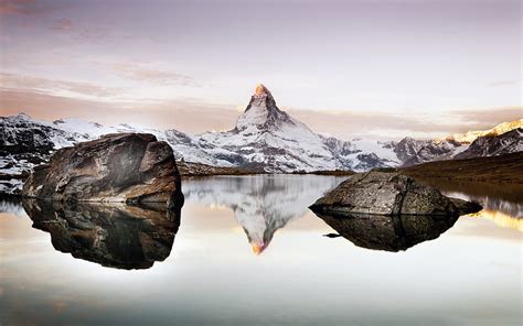 Matterhorn Mountains Lake Sunset Alps Switzerland Europe Hd