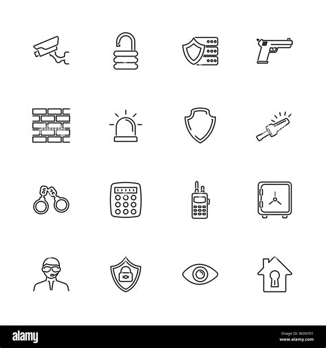 Security Safety Outline Icons Set Black Symbol On White Background