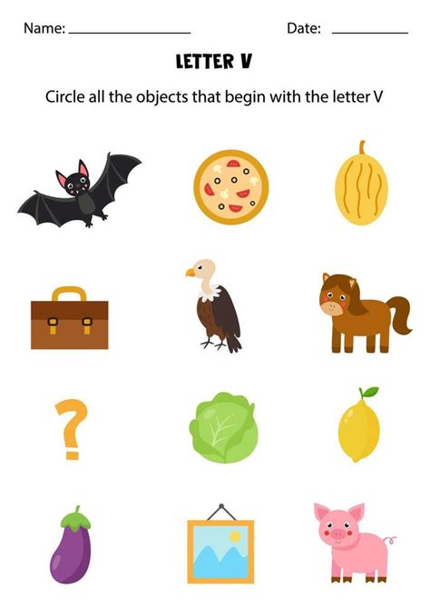 Letter Recognition For Kids Circle All Objects That Start With V