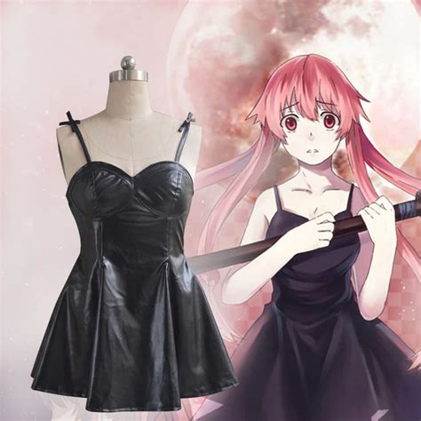 Anime The Future Diary Mirai Nikki Gasai Yuno Cosplay Costume Black Pu