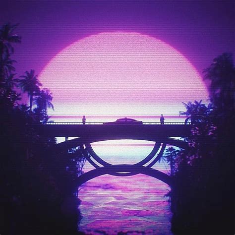 Synthwave Vaporwave Moon Behind The Bridge 3d Digital Artwork Corel